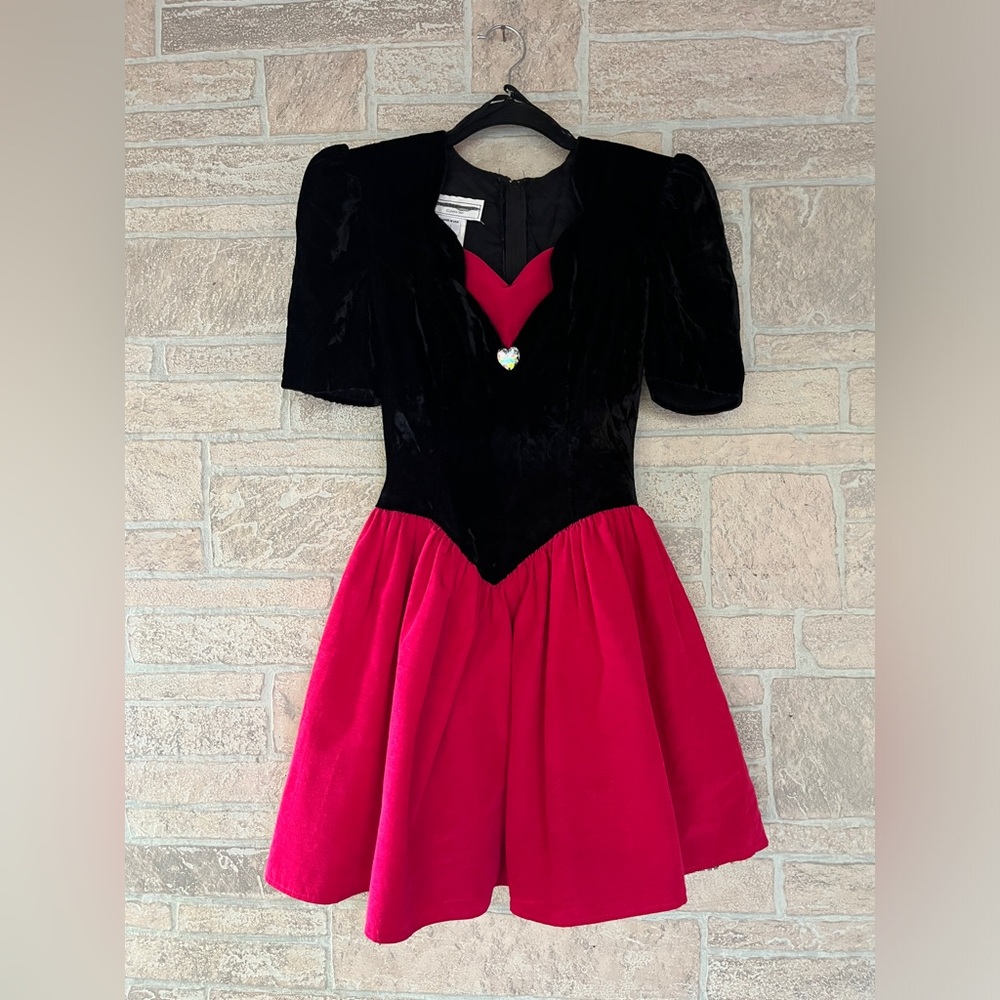 Gunne Sax Black and Raspberry Mini Dress